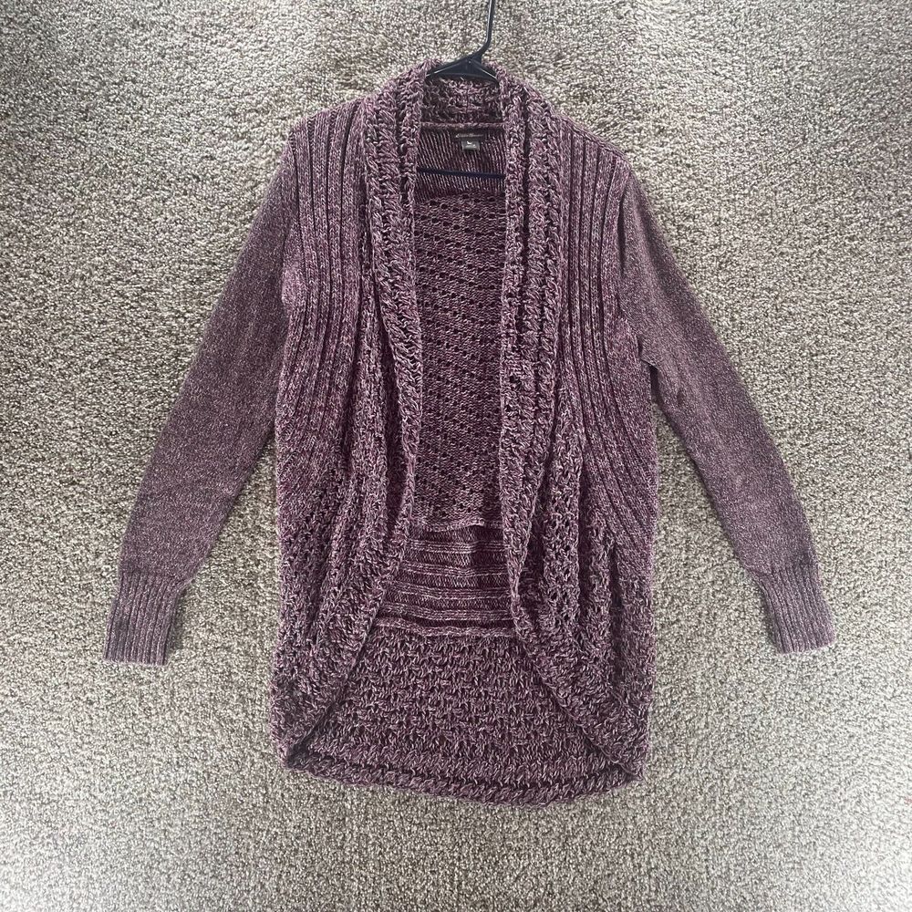 Eddie Bauer Sweater Womens Medium Purple Open Front Kint Cardigan Ladies Cotton
